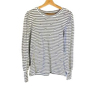 Ann Taylor LOFT Long-Sleeve Striped/Floral 100% Cotton Tee